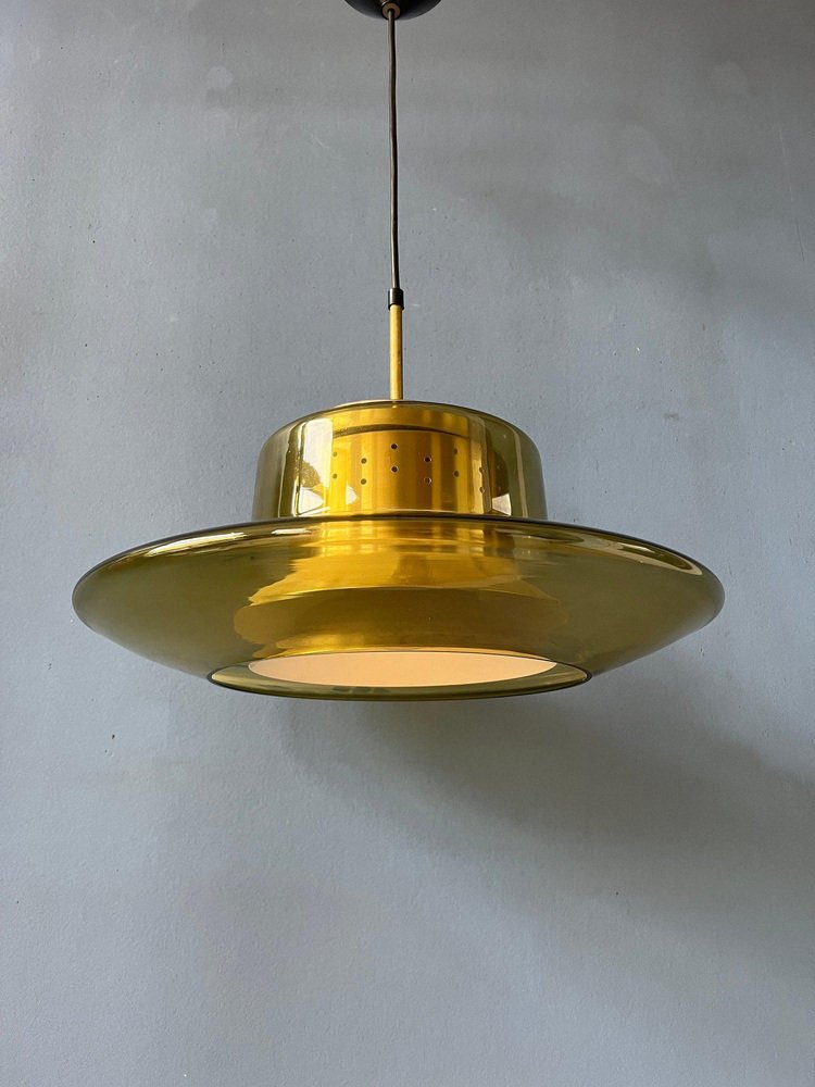 Mid-Century Space Age Yellow Smoked Glass Pendant Lamp from Dijkstra