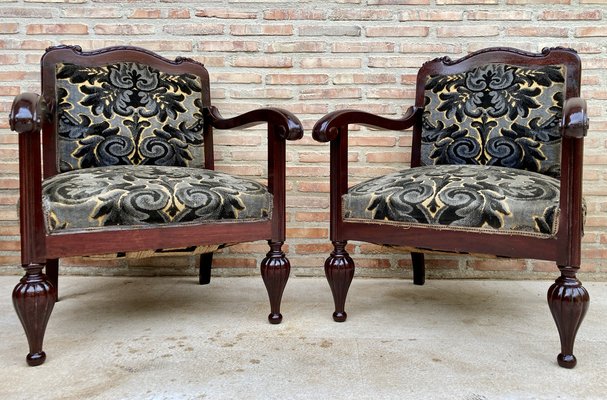 Mid-Century Spanish Armchairs in Wood, Set of 2-NOU-1311360