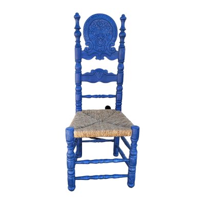 Mid-Century Spanish Blue Wood Chairs, Set of 2-TCS-1799374