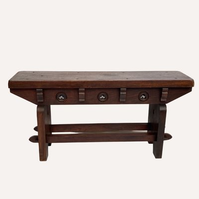 Mid-Century Spanish Brutalist Neo Gothic Style Oak Bench Side Table or Console-BHG-1097959