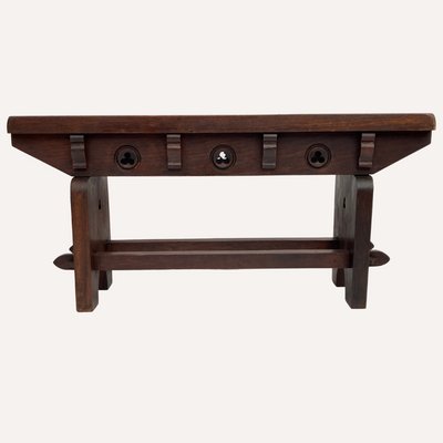 Mid-Century Spanish Brutalist Neo Gothic Style Oak Bench Side Table or Console-BHG-1097959