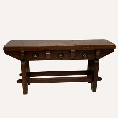 Mid-Century Spanish Brutalist Neo Gothic Style Oak Bench Side Table or Console-BHG-1097959