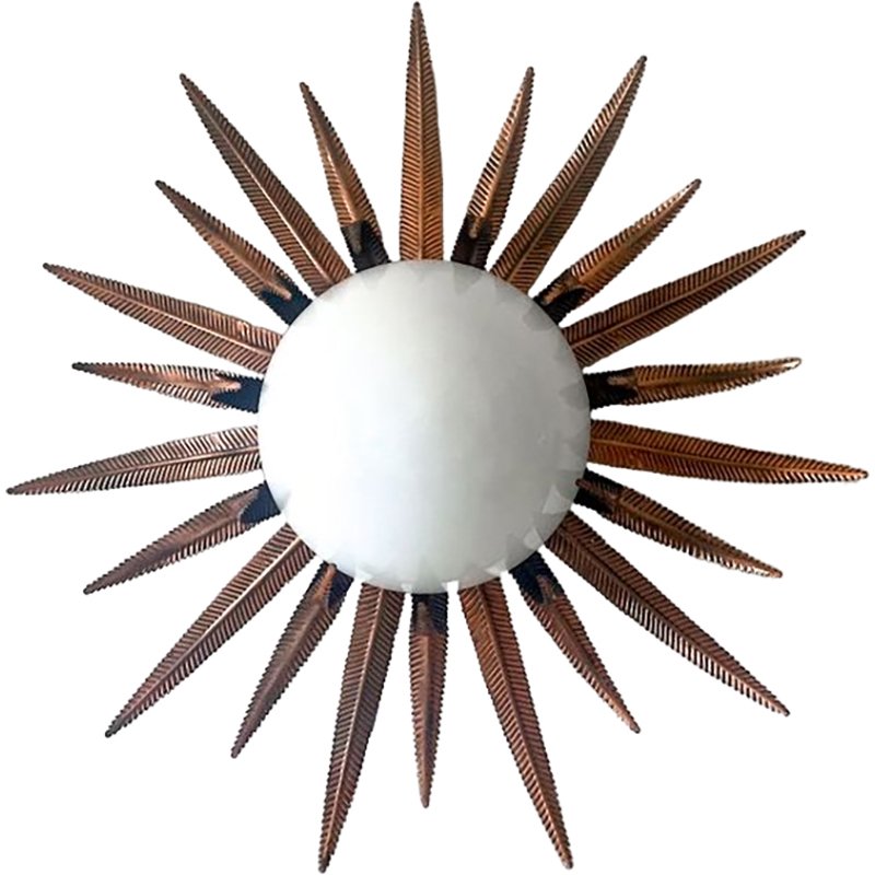 Mid-Century Spanish Opalina and Wrought Iron Ceiling Lamp