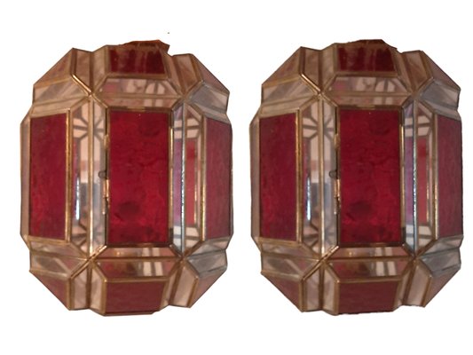 Mid-Century Spanish Red Glass Sconces, Set of 2-TCS-1173689