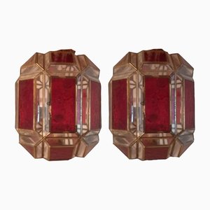 Mid-Century Spanish Red Glass Sconces, Set of 2-TCS-1173689