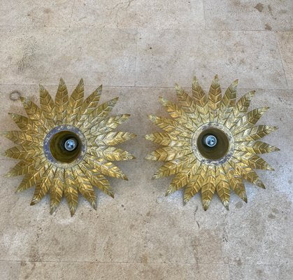 Mid-Century Spanish Sunburst Ceiling Light Fixtures or Wall Sconces in Gilded Wrought Iron, 1960s, Set of 2-NOU-1180638