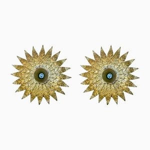 Mid-Century Spanish Sunburst Ceiling Light Fixtures or Wall Sconces in Gilded Wrought Iron, 1960s, Set of 2-NOU-1180638