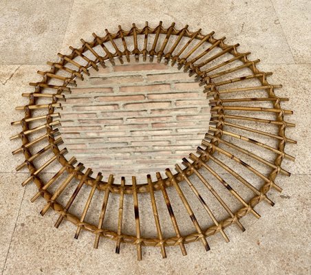 Mid-Century Spanish Sunburst or Flower Shaped Mirror in Rattan-NOU-1275396