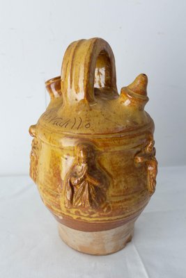 Mid-Century Spanish Terracotta Jug with Christian Symbols-RIU-1354828