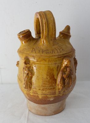 Mid-Century Spanish Terracotta Jug with Christian Symbols-RIU-1354828