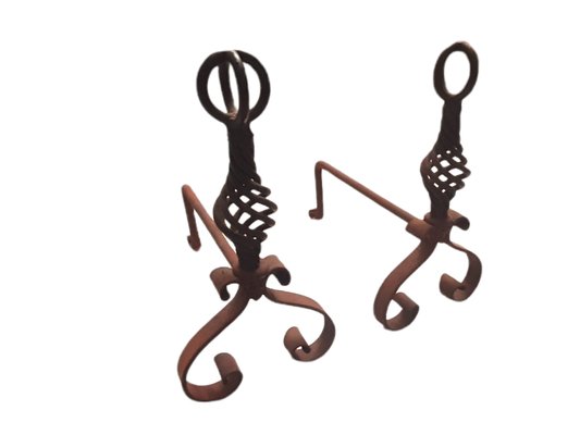 Mid-Century Spanish Wrought Iron Andirons or Firedogs, Set of 2-TCS-1347680