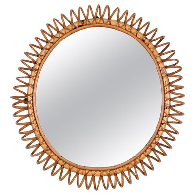 Mid-Century Spring Round Shape Mirror in Rattan, Wicker and Bamboo, Italy, 1960s-JDR-1750903