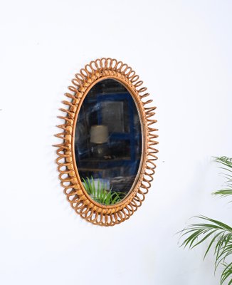 Mid-Century Spring Round Shape Mirror in Rattan, Wicker and Bamboo, Italy, 1960s-JDR-1750903