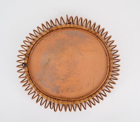 Mid-Century Spring Round Shape Mirror in Rattan, Wicker and Bamboo, Italy, 1960s-JDR-1750903