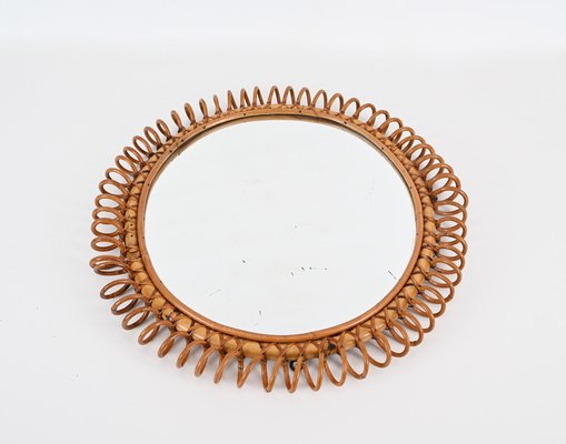 Mid-Century Spring Round Shape Mirror in Rattan, Wicker and Bamboo, Italy, 1960s-JDR-1750903