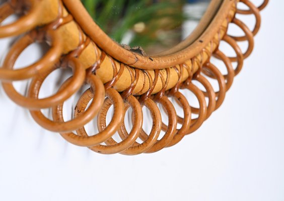 Mid-Century Spring Round Shape Mirror in Rattan, Wicker and Bamboo, Italy, 1960s-JDR-1750903