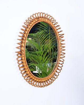 Mid-Century Spring Round Shape Mirror in Rattan, Wicker and Bamboo, Italy, 1960s-JDR-1750903