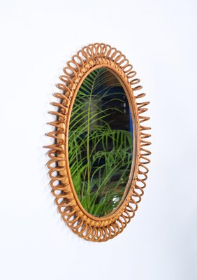 Mid-Century Spring Round Shape Mirror in Rattan, Wicker and Bamboo, Italy, 1960s-JDR-1750903