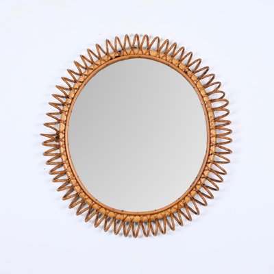 Mid-Century Spring Round Shape Mirror in Rattan, Wicker and Bamboo, Italy, 1960s-JDR-1750903