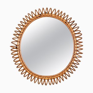 Mid-Century Spring Round Shape Mirror in Rattan, Wicker and Bamboo, Italy, 1960s-JDR-1750903