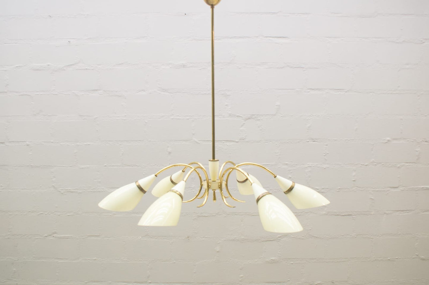 Mid-Century Sputnik Glass & Brass 6-Arm Ceiling Lamp