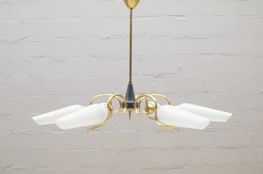 Mid-Century Sputnik Glass & Brass 6-Arm Ceiling Lamp