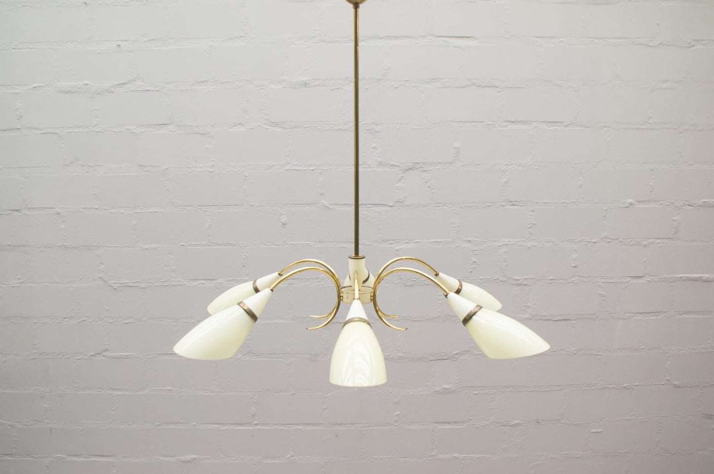 Mid-Century Sputnik Glass & Brass 6-Arm Ceiling Lamp