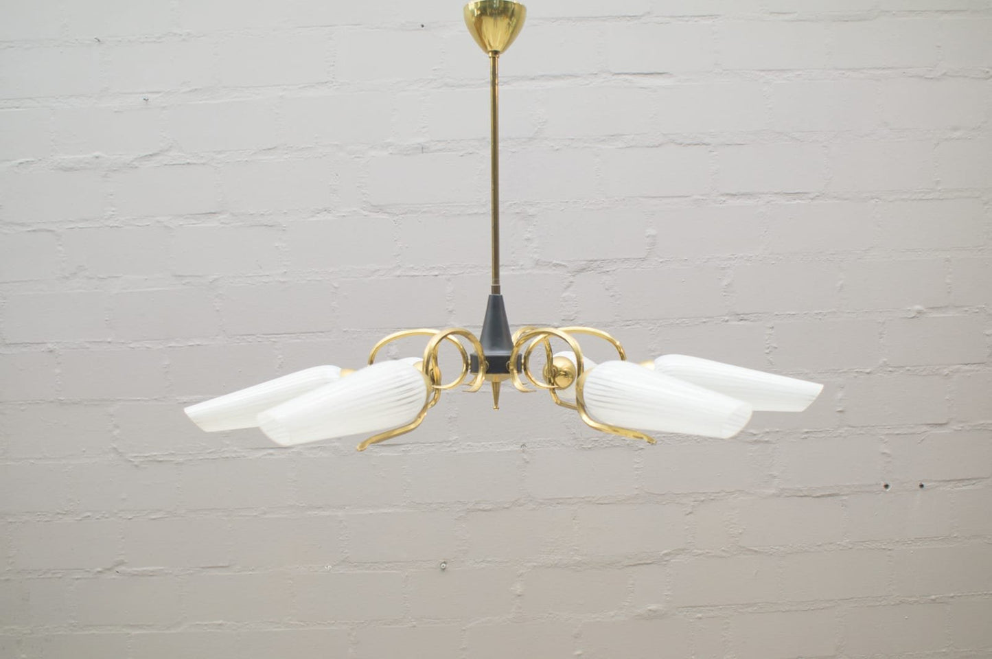 Mid-Century Sputnik Glass & Brass 6-Arm Ceiling Lamp