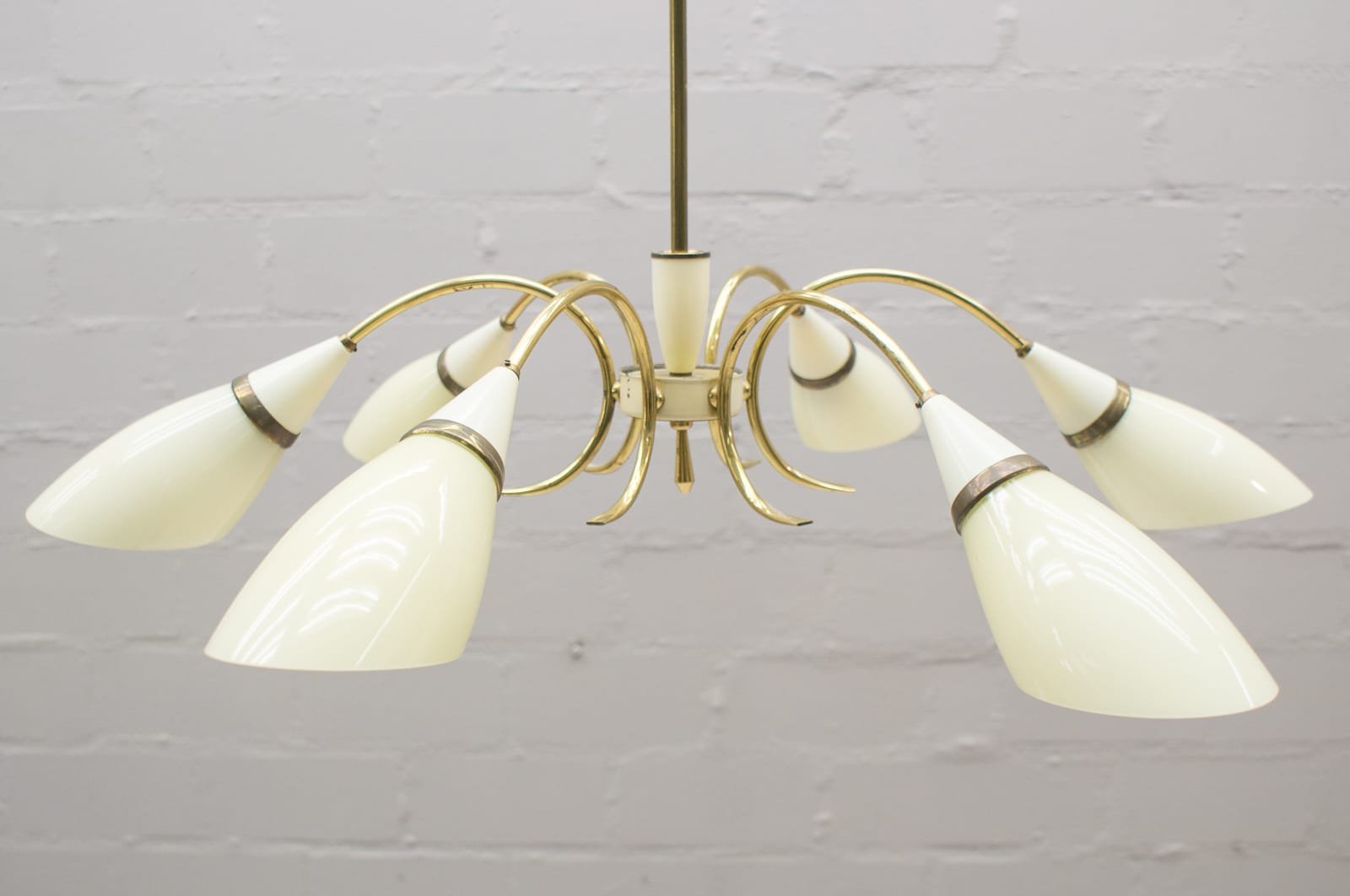 Mid-Century Sputnik Glass & Brass 6-Arm Ceiling Lamp