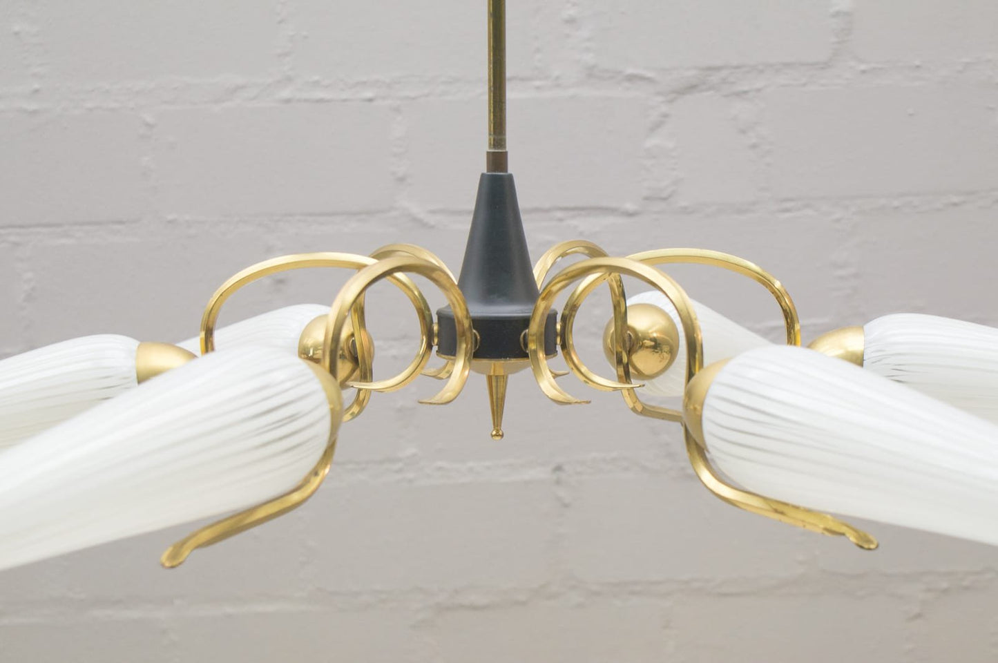 Mid-Century Sputnik Glass & Brass 6-Arm Ceiling Lamp