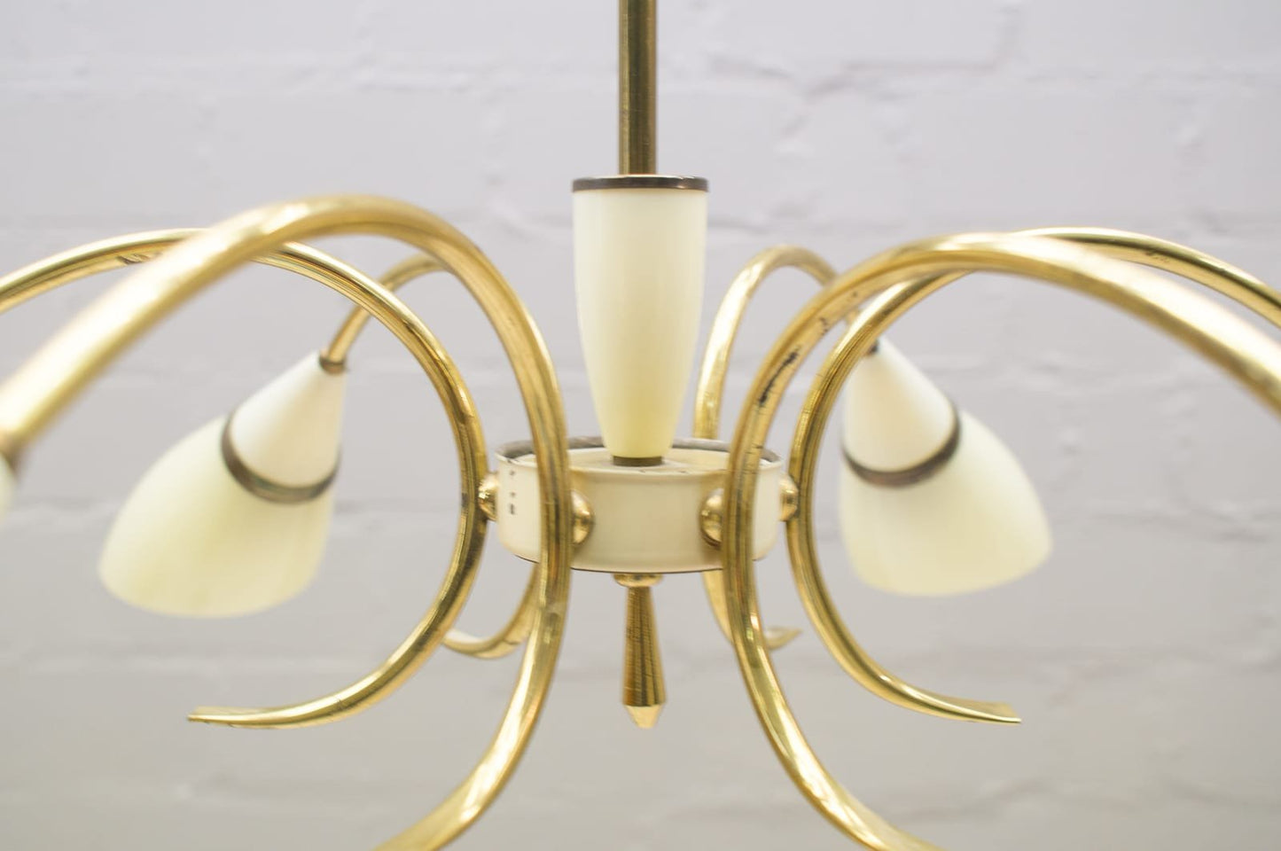 Mid-Century Sputnik Glass & Brass 6-Arm Ceiling Lamp