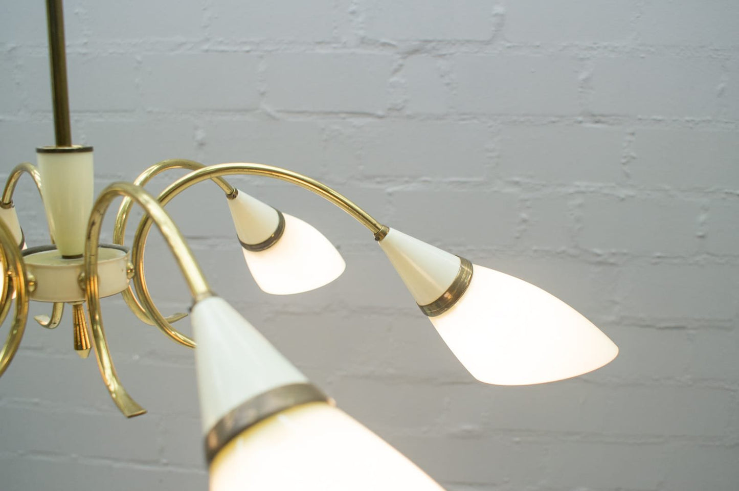 Mid-Century Sputnik Glass & Brass 6-Arm Ceiling Lamp