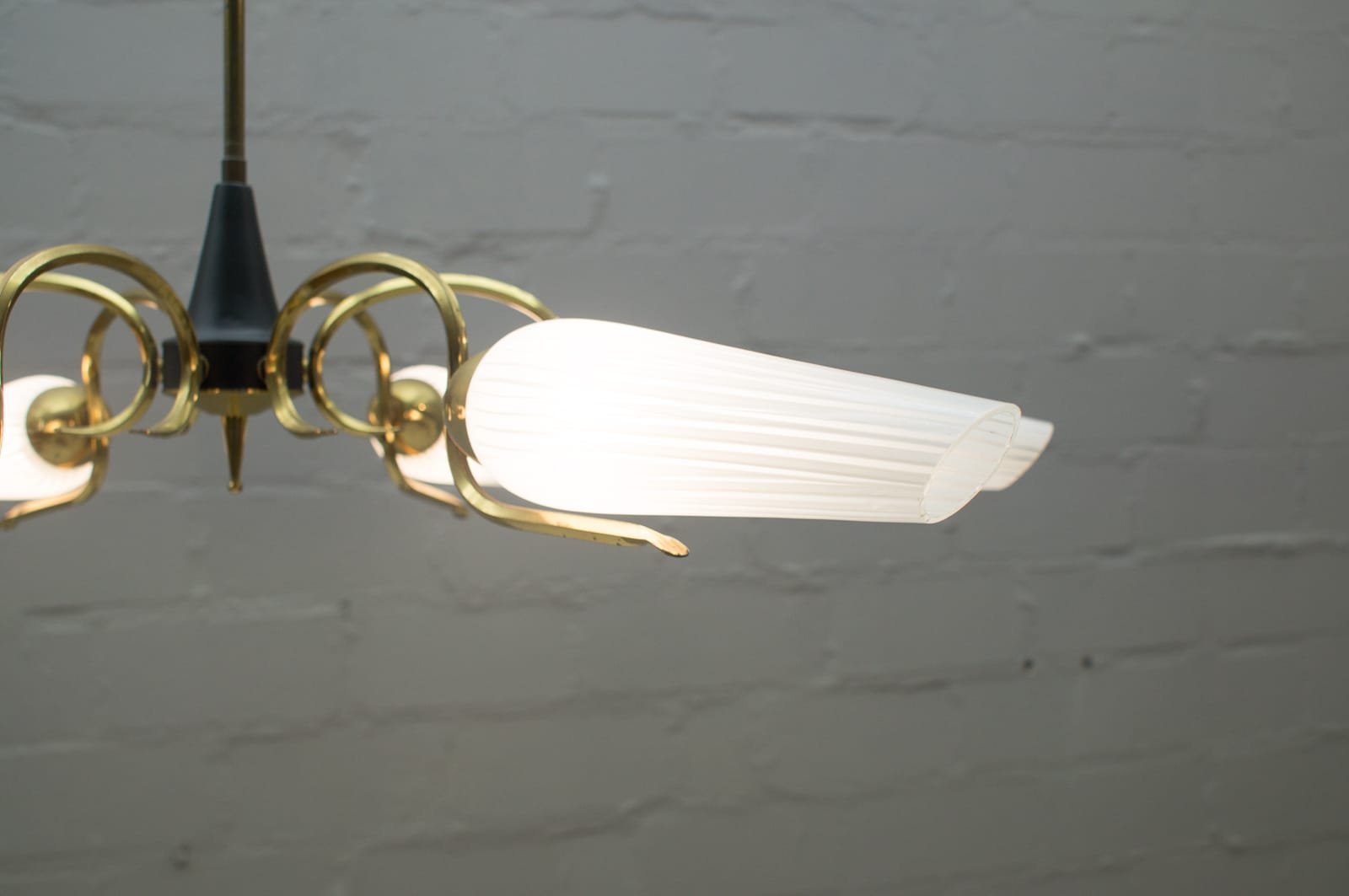 Mid-Century Sputnik Glass & Brass 6-Arm Ceiling Lamp