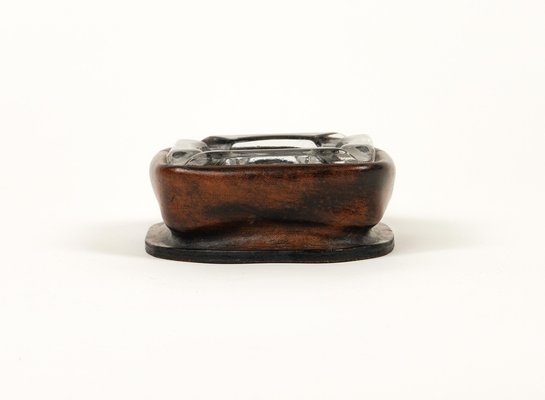 Mid-Century Square Ashtray in Leather and Glass in the style of Jacques Adnet, Italy, 1970s-LYQ-1767276