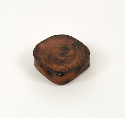 Mid-Century Square Ashtray in Leather and Glass in the style of Jacques Adnet, Italy, 1970s-LYQ-1767276