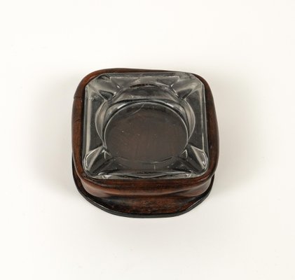 Mid-Century Square Ashtray in Leather and Glass in the style of Jacques Adnet, Italy, 1970s-LYQ-1767276