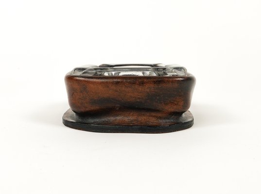 Mid-Century Square Ashtray in Leather and Glass in the style of Jacques Adnet, Italy, 1970s-LYQ-1767276