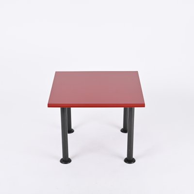 Mid-Century Square Coffee Table with Cardinal Red Top, Italy, 1980s-JDR-1798573