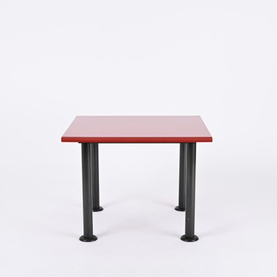 Mid-Century Square Coffee Table with Cardinal Red Top, Italy, 1980s-JDR-1798573