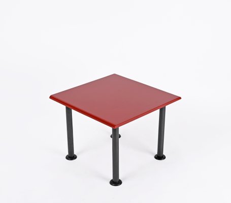 Mid-Century Square Coffee Table with Cardinal Red Top, Italy, 1980s-JDR-1798573