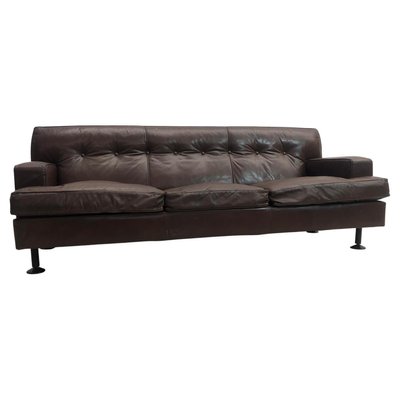 Mid-Century Square Sofa in Brown Leather by Marco Zanuso for Arflex, 1960s-FGA-1231588