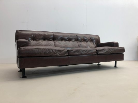 Mid-Century Square Sofa in Brown Leather by Marco Zanuso for Arflex, 1960s-FGA-1231588