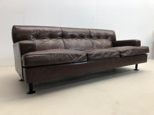 Mid-Century Square Sofa in Brown Leather by Marco Zanuso for Arflex, 1960s-FGA-1231588