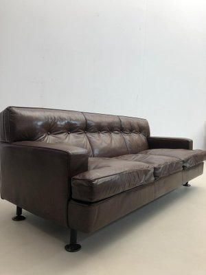 Mid-Century Square Sofa in Brown Leather by Marco Zanuso for Arflex, 1960s-FGA-1231588