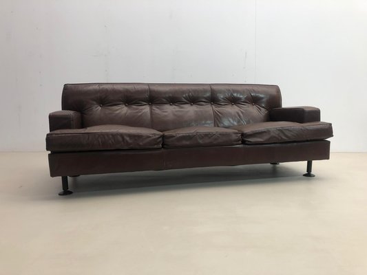 Mid-Century Square Sofa in Brown Leather by Marco Zanuso for Arflex, 1960s-FGA-1231588