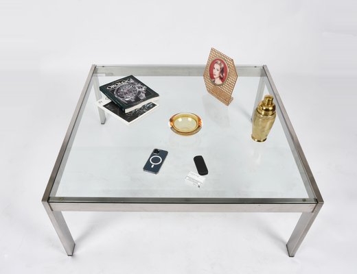 Mid-Century Squared Steel Tau Coffee Table by Gae Aulenti for La Rinascente, 1970s-JDR-1236408