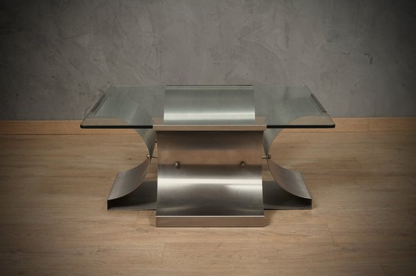 Mid-Century Steel and Glass Coffee Table by Francois Monnet, 1970s-UH-1819494