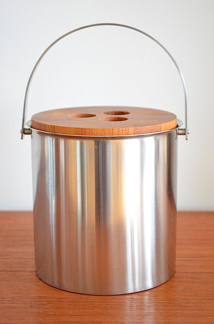 Mid-Century Steel and Teak Cylinda Line Ice Bucket by Arne Jacobsen for Stelton, 1960s