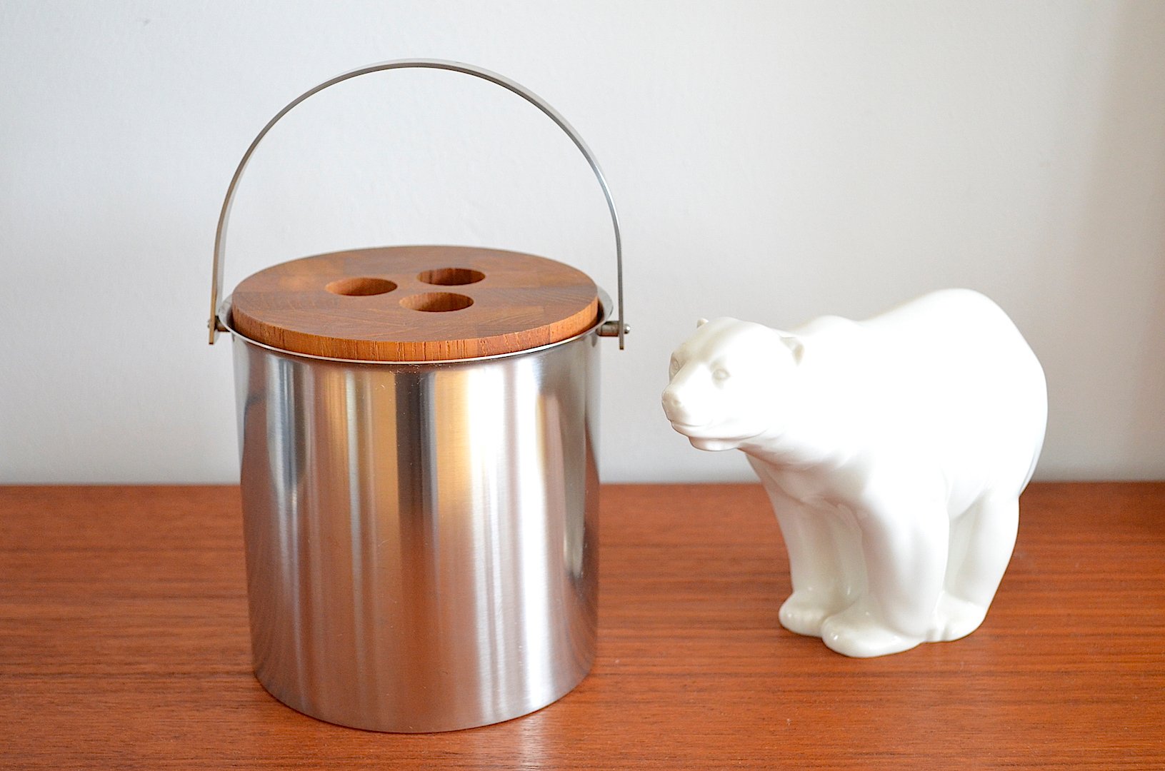 Mid-Century Steel and Teak Cylinda Line Ice Bucket by Arne Jacobsen for Stelton, 1960s