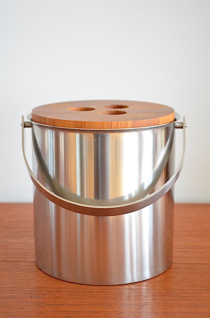 Mid-Century Steel and Teak Cylinda Line Ice Bucket by Arne Jacobsen for Stelton, 1960s